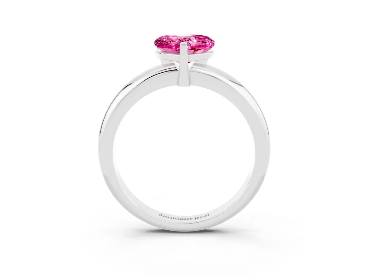 Heart Cut Pink Sapphire Solitaire Engagement Ring with Round Band and Four-Prong Setting White gold