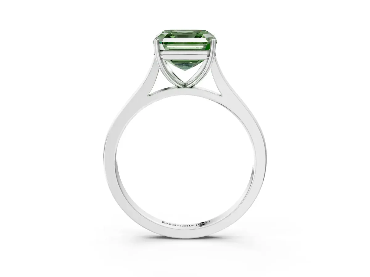 Fancy Green Asscher Cut Solitaire Heart Prong Engagement Ring with Tapered Band Platinum