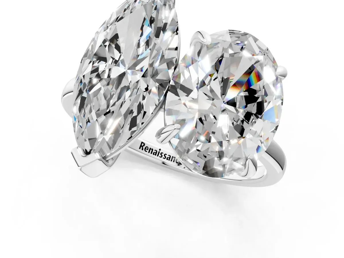 Oval and Marquise Toi Moi Ring with Prong Setting and Plain Band Silver