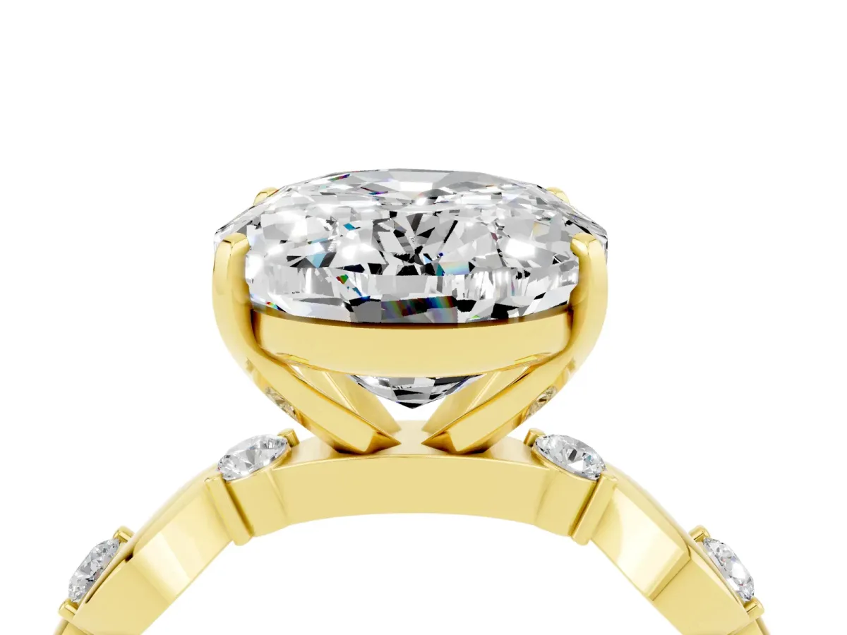 Oval Cut Moissanite Solitaire Twisted Band with Round Accents and Prong Setting Yellow gold