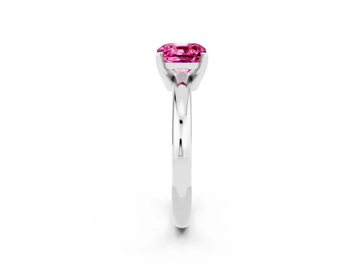 Cushion Cut Pink Sapphire Solitaire Engagement Ring with Round Band and Four-Prong Setting White gold