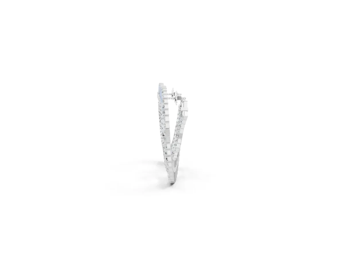 Baguette and Round Diamond Fanned Hoop Earrings White gold