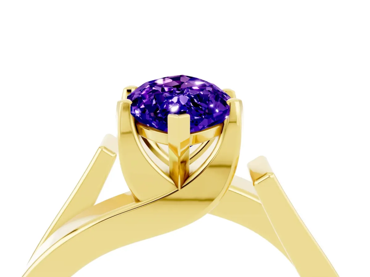 Modern Tension Set Marquise Cut Tanzanite Solitaire Wide Band Ring Yellow gold