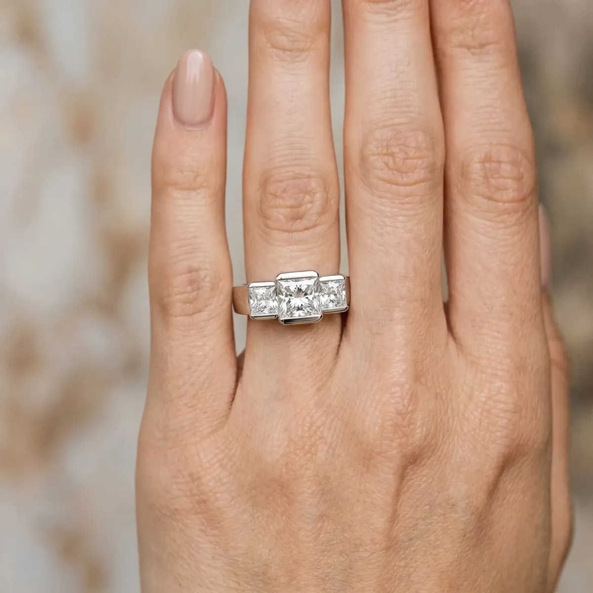 Three Stone Pear Cut Cut Channel Set Diamond Ring Silver
