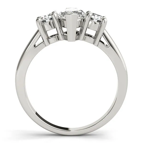 Three-Stone Radiant Cut Diamond Solitaire with Round Accents and Prong Setting on a Classic Band White gold