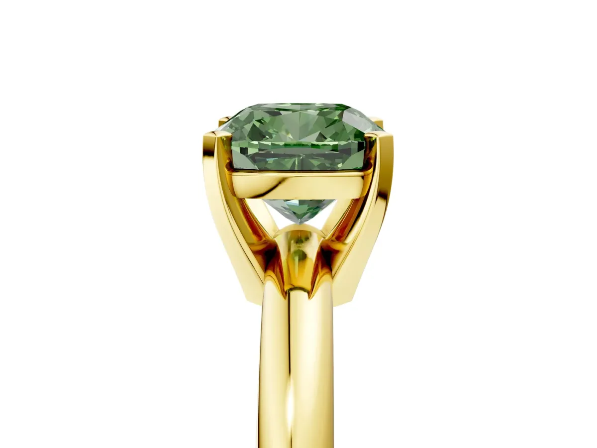 Fancy Green Cushion Cut Diamond Solitaire Engagement Ring with Round Band and Four-Prong Setting Yellow gold
