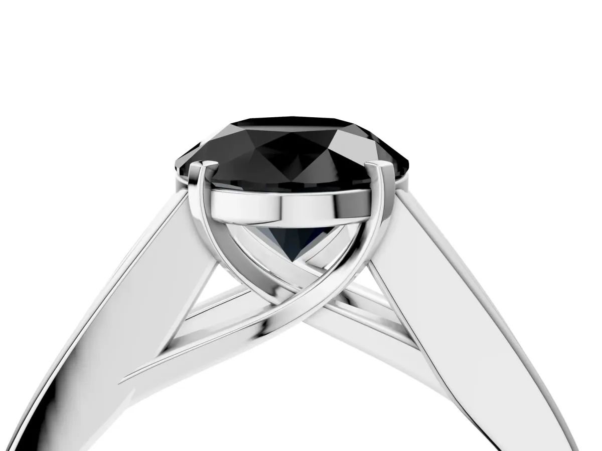 Fancy Black Round Cut Cut Channel Set Solitaire Ring with Four-Prong Setting Platinum