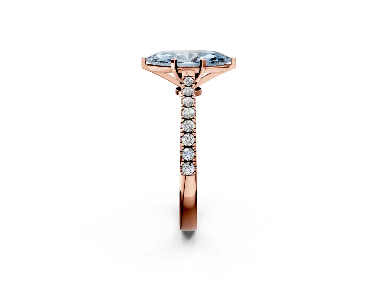Fancy Blue Marquise Cut Cut Solitaire Diamond Engagement Ring with Pave Band and Four-Prong Setting Rose gold