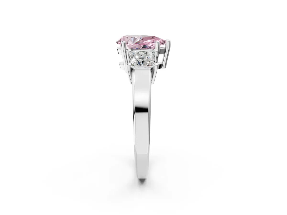 Fancy Pink Three-Stone Pear Cut Cut Solitaire Ring with Prong Setting White gold