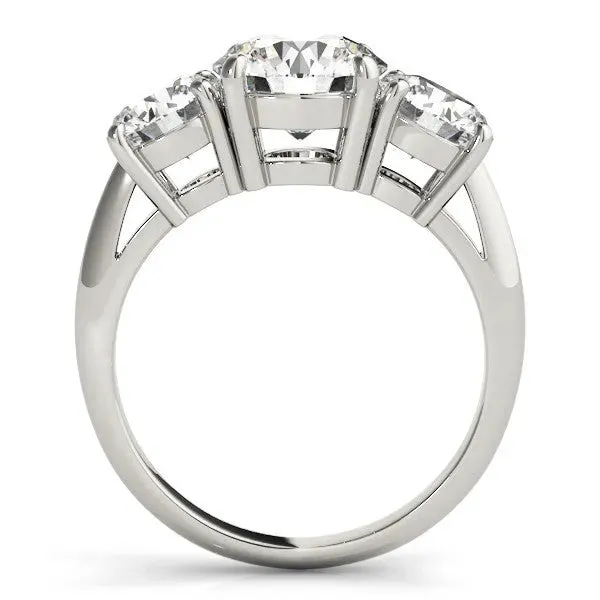 Three-Stone Radiant Cut Cut Diamond Engagement Ring with Prong Setting on a White Gold Band Silver