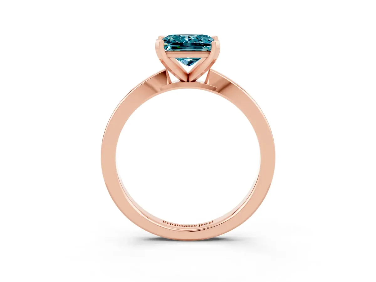 Princess Cut Blue Topaz Solitaire Engagement Ring with Classic Band and Four-Prong Setting Rose gold