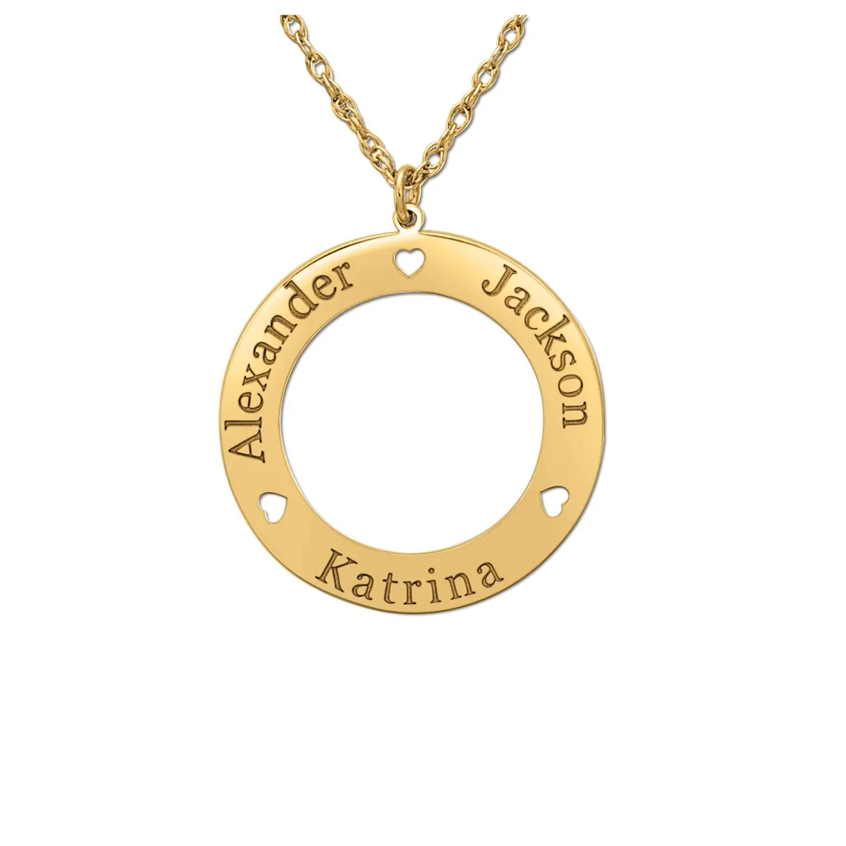 Gold and Silver Round Family Pendant with Heart Cutouts White gold