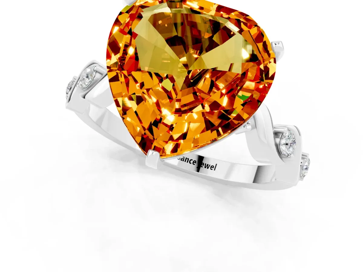Heart Cut Citrine Solitaire Twisted Band with Round Accents and Prong Setting White gold