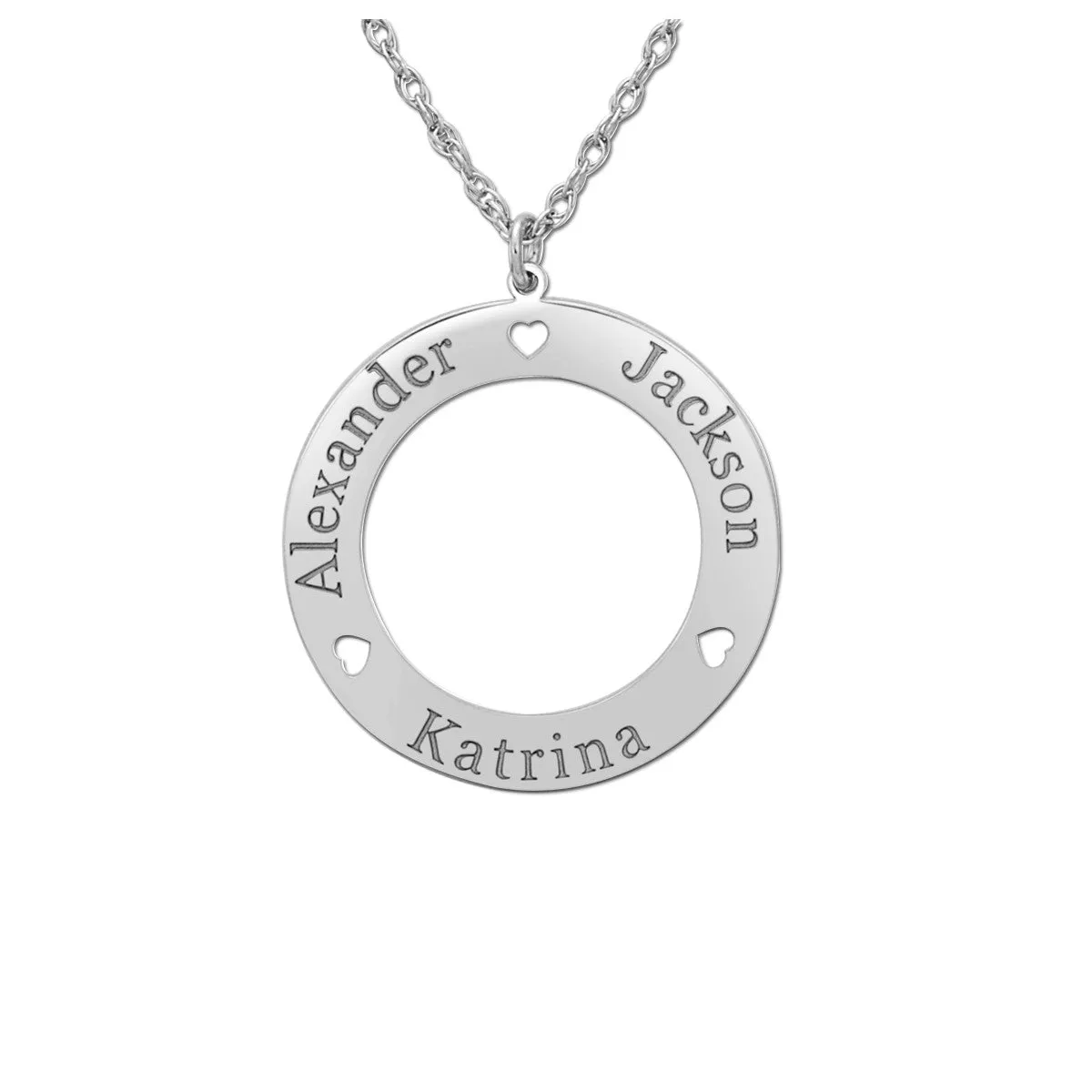 Gold and Silver Round Family Pendant with Heart Cutouts White gold