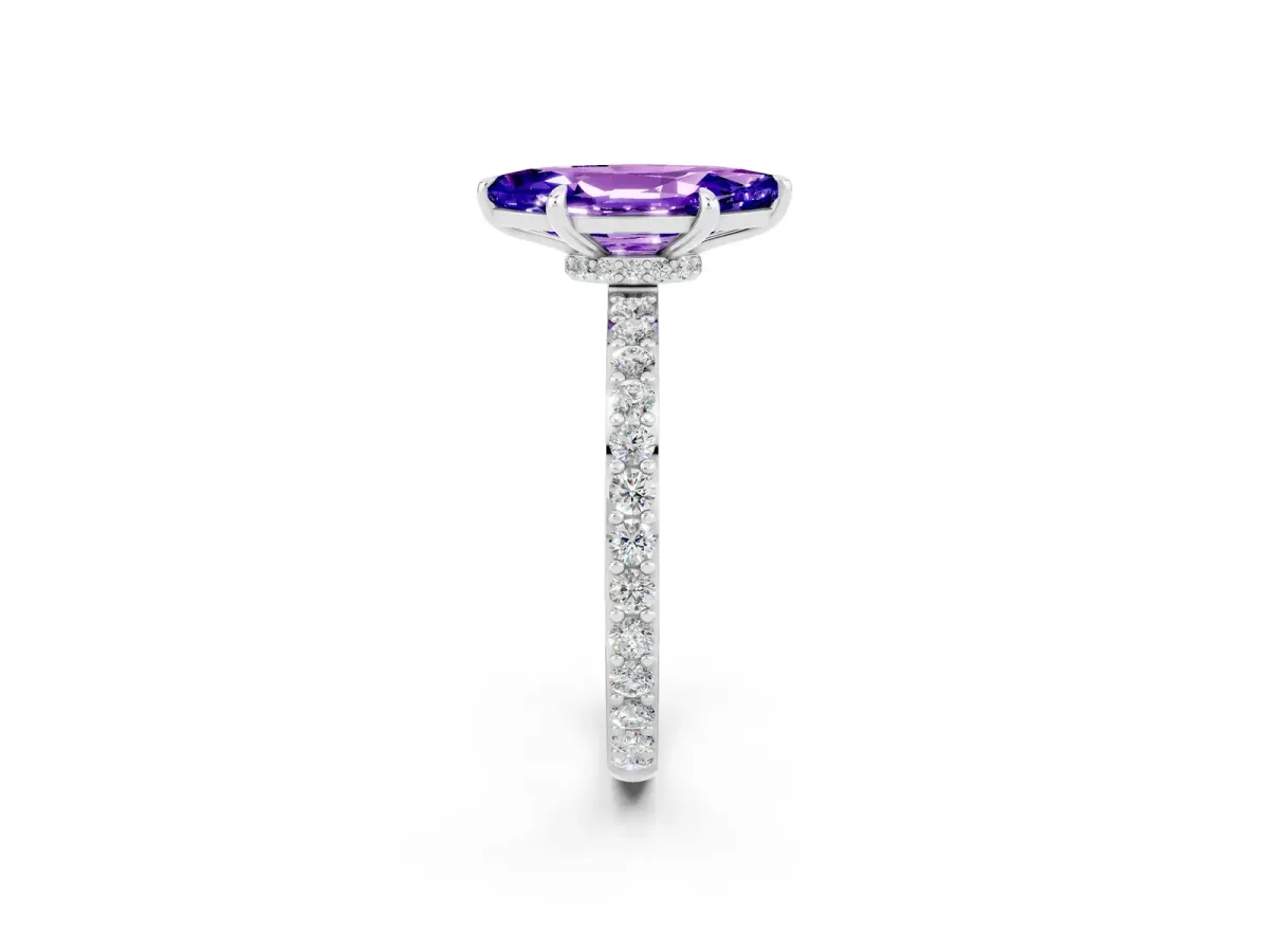 Marquise Cut Tanzanite Solitaire Engagement Ring with Pavé Band and Four-Prong Setting White gold