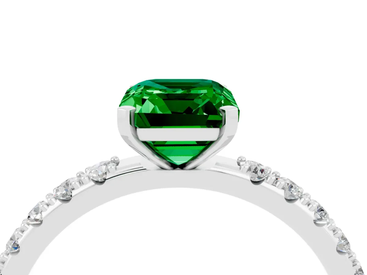 Emerald Cut Emerald Solitaire Pavé Band with Four-Prong Setting Silver