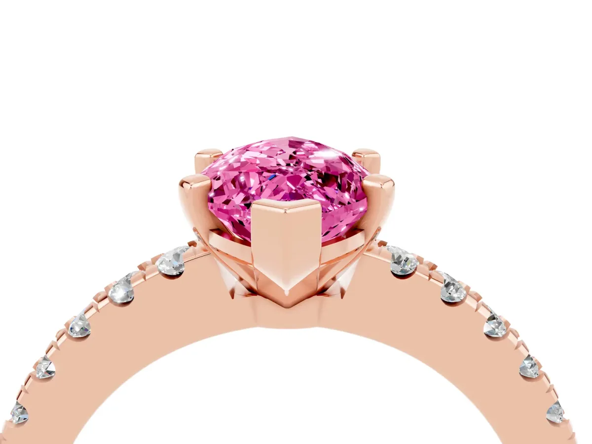 Marquise Cut Solitaire Pink Sapphire with Pavé Band and Four-Prong Setting Rose gold