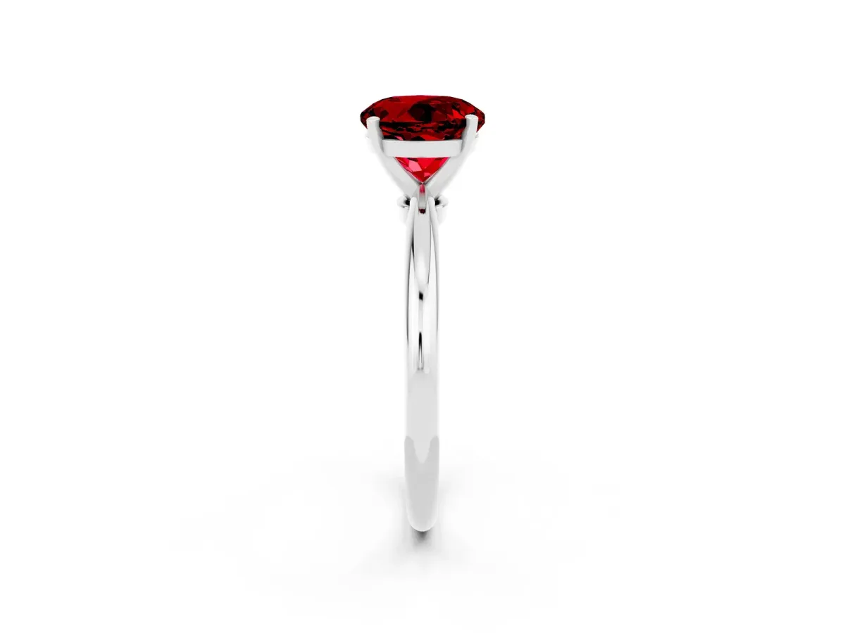 Round Cut Ruby Solitaire Ring with Six-Prong Setting and Classic Band White gold
