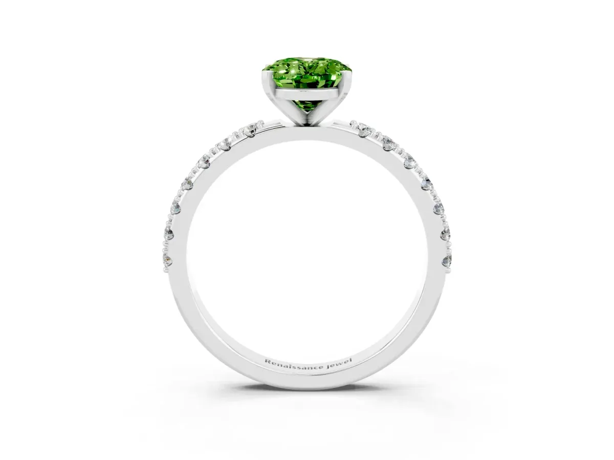 Oval Cut Peridot Solitaire Pavé Band with Four-Prong Setting Silver