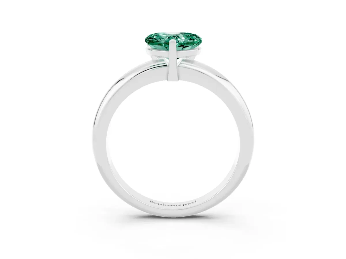 Heart Cut Green Sapphire Solitaire Engagement Ring with Round Band and Four-Prong Setting Platinum
