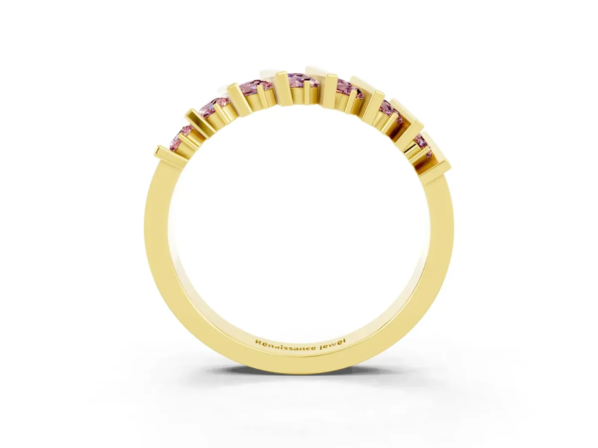 Channel Set Round Morganite Anniversary Band with Vertical Prongs Yellow gold