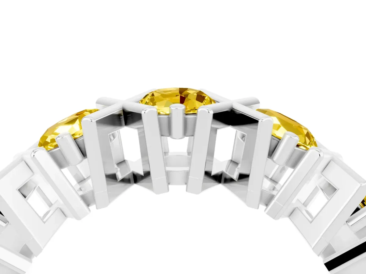Round Yellow Sapphire Channel Set Band with X-Prong Detail White gold