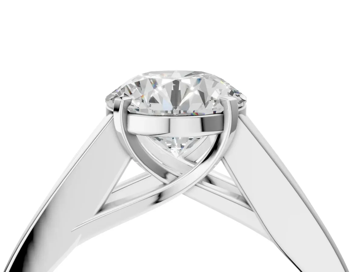 Round Cut Cut Channel Set Solitaire Ring with Four-Prong Setting White gold