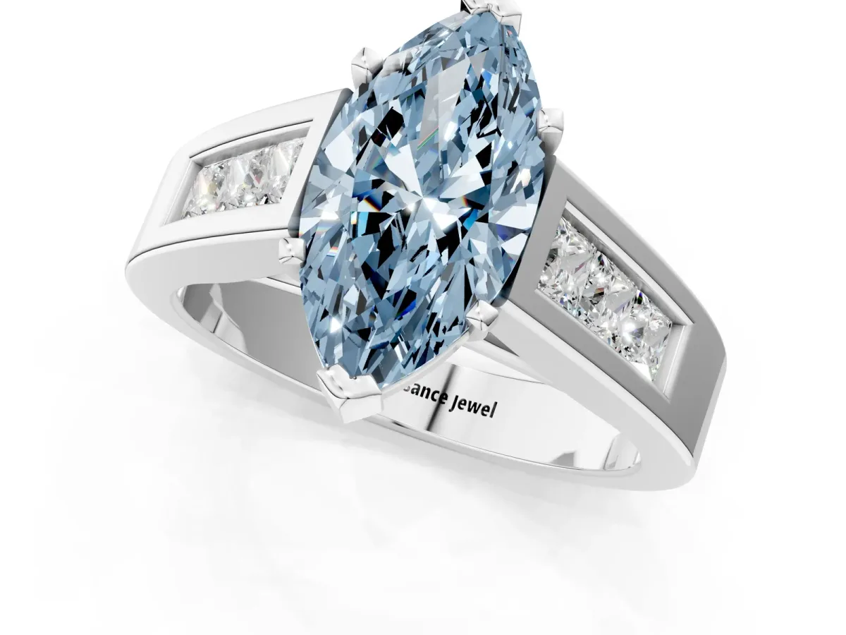Fancy Blue Marquise Cut Cut Channel Set Solitaire Ring with Four-Prong Setting Silver