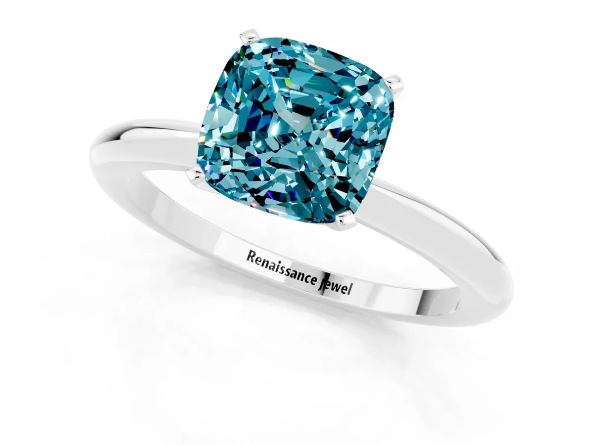 Cushion Cut Blue Topaz Solitaire Ring with Six-Prong Setting and Classic Band Silver