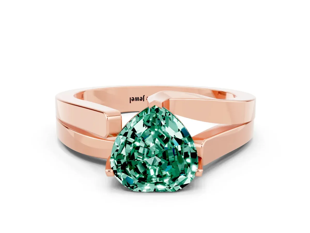 Modern Tension Set Heart Cut Green Sapphire Solitaire Wide Band Ring Rose gold
