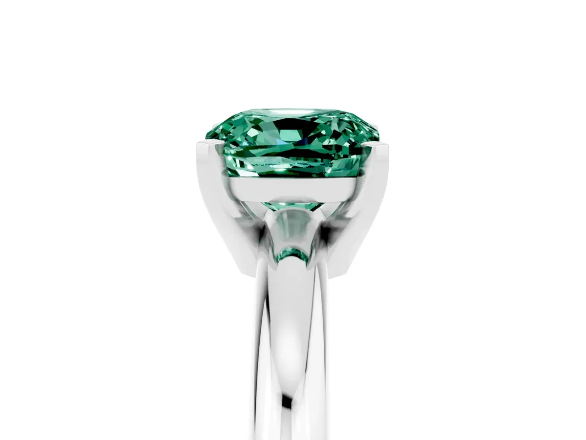 Cushion Cut Green Sapphire Solitaire Engagement Ring with Round Band and Four-Prong Setting White gold