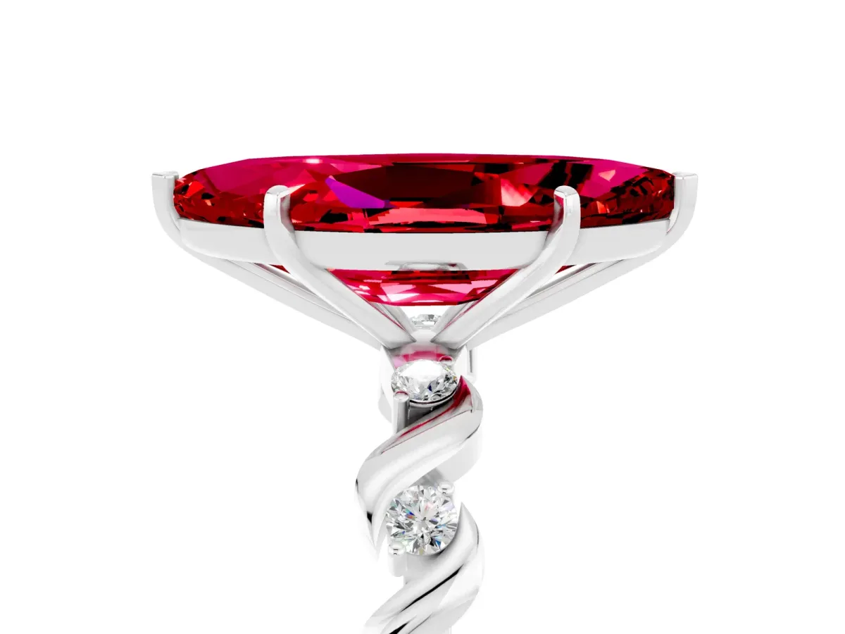 Marquise Cut Ruby Solitaire Twisted Band with Round Accents and Prong Setting Silver