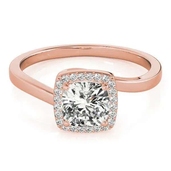 Cushion Cut Halo Solitaire Engagement Ring with Round Diamond and Four-Prong Setting Rose gold