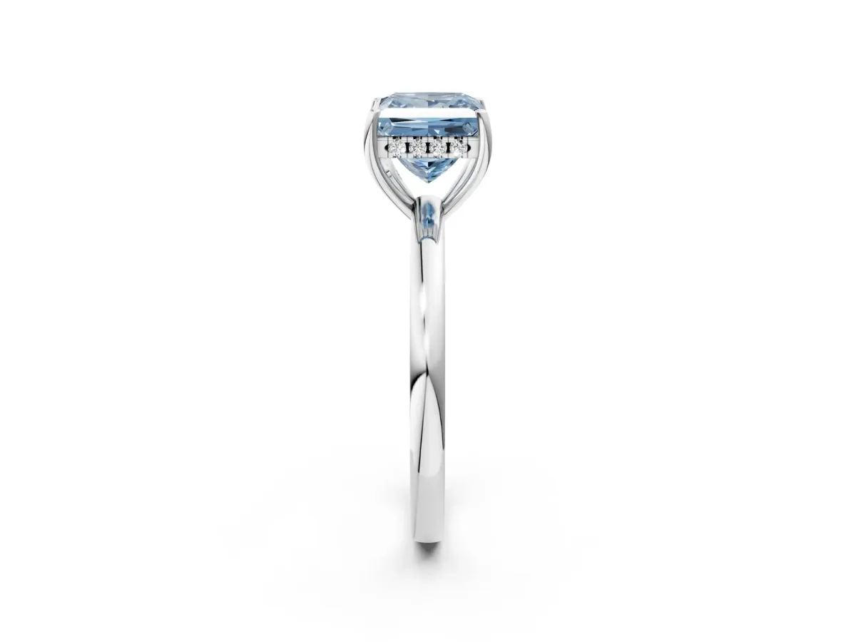 Fancy Blue Princess Cut Solitaire Diamond Ring with Prong Setting and Plain Band Silver