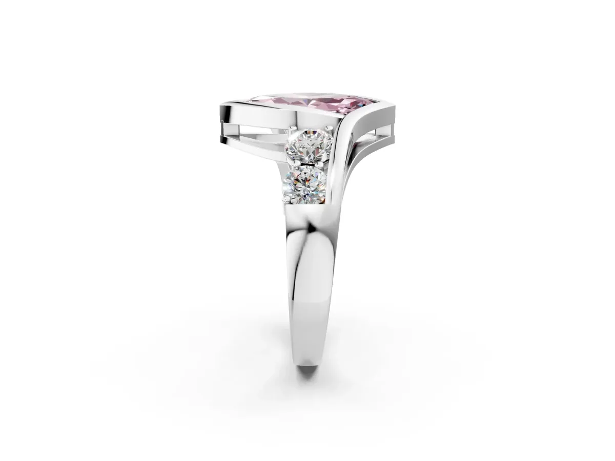 Fancy Pink Bezel Set Marquise Cut Diamond Bypass Ring with Round Accents Platinum