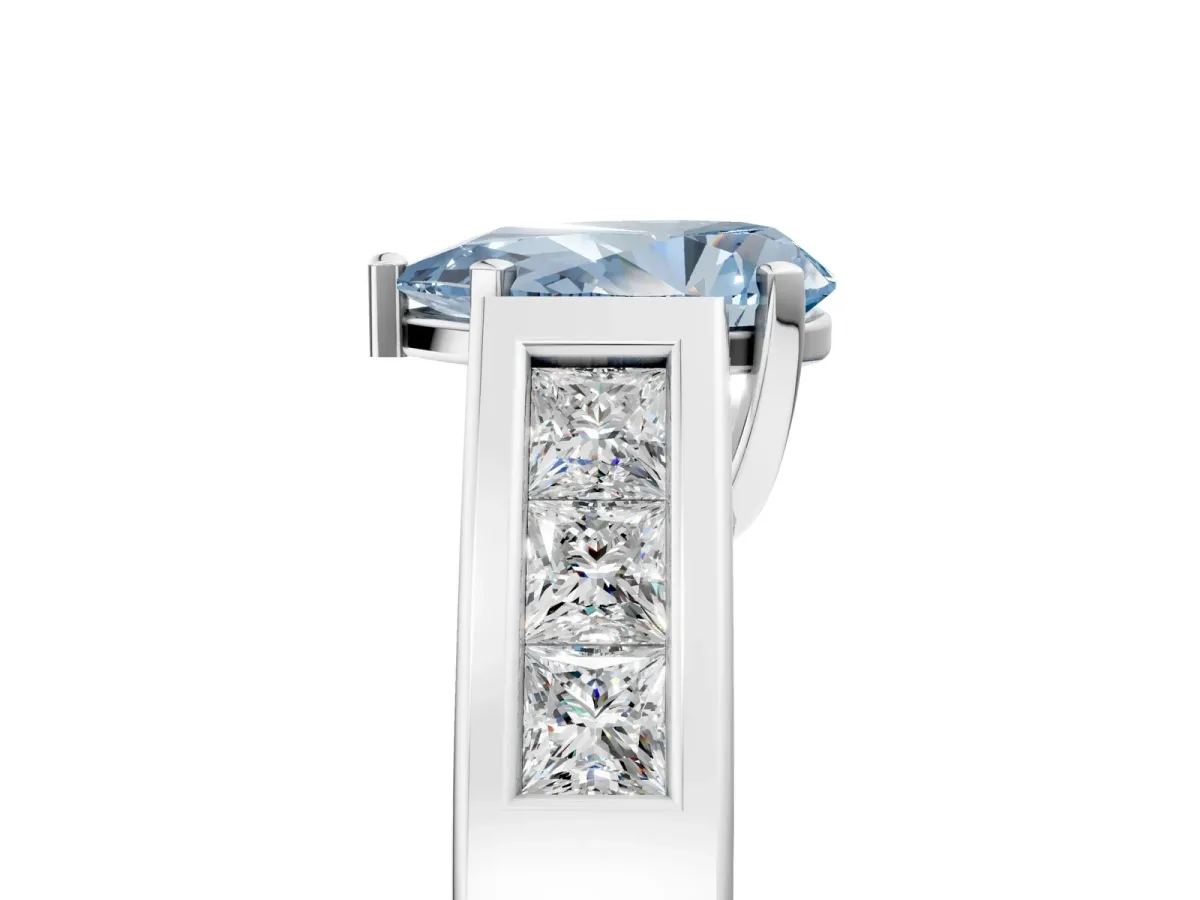 Fancy Blue Pear Cut Cut Channel Set Solitaire Ring with Four-Prong Setting White gold