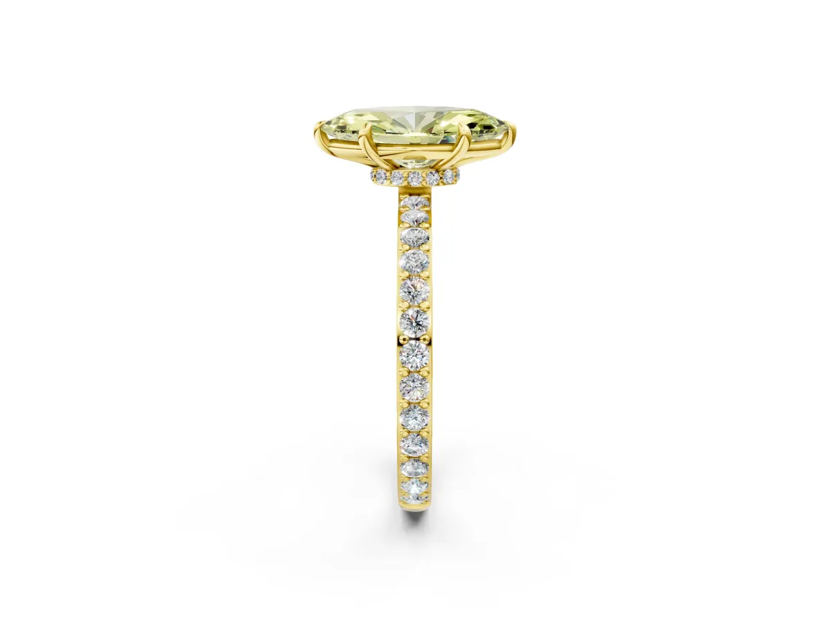 Fancy Yellow Marquise Cut Diamond Solitaire Engagement Ring with Pavé Band and Four-Prong Setting Yellow gold