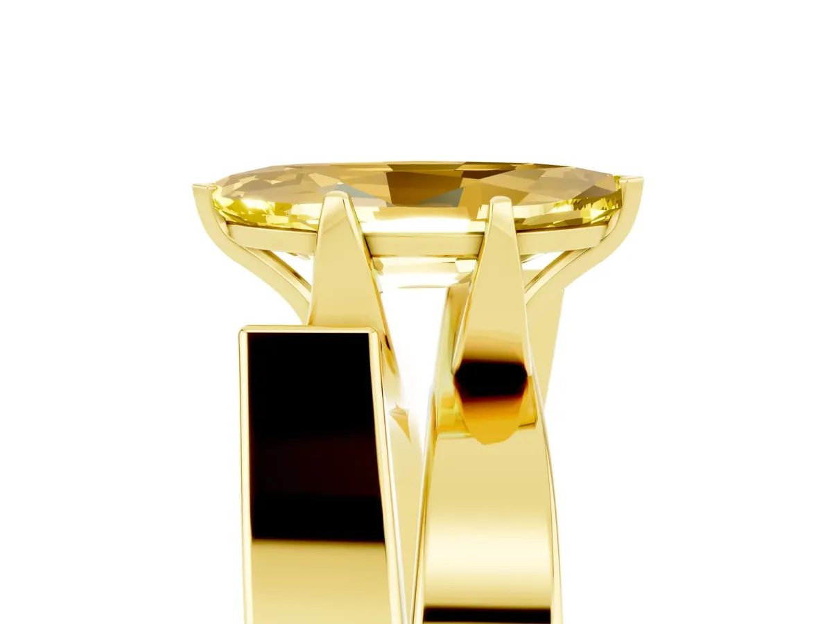 Modern Tension Set Marquise Cut Yellow Sapphire Solitaire Wide Band Ring Yellow gold