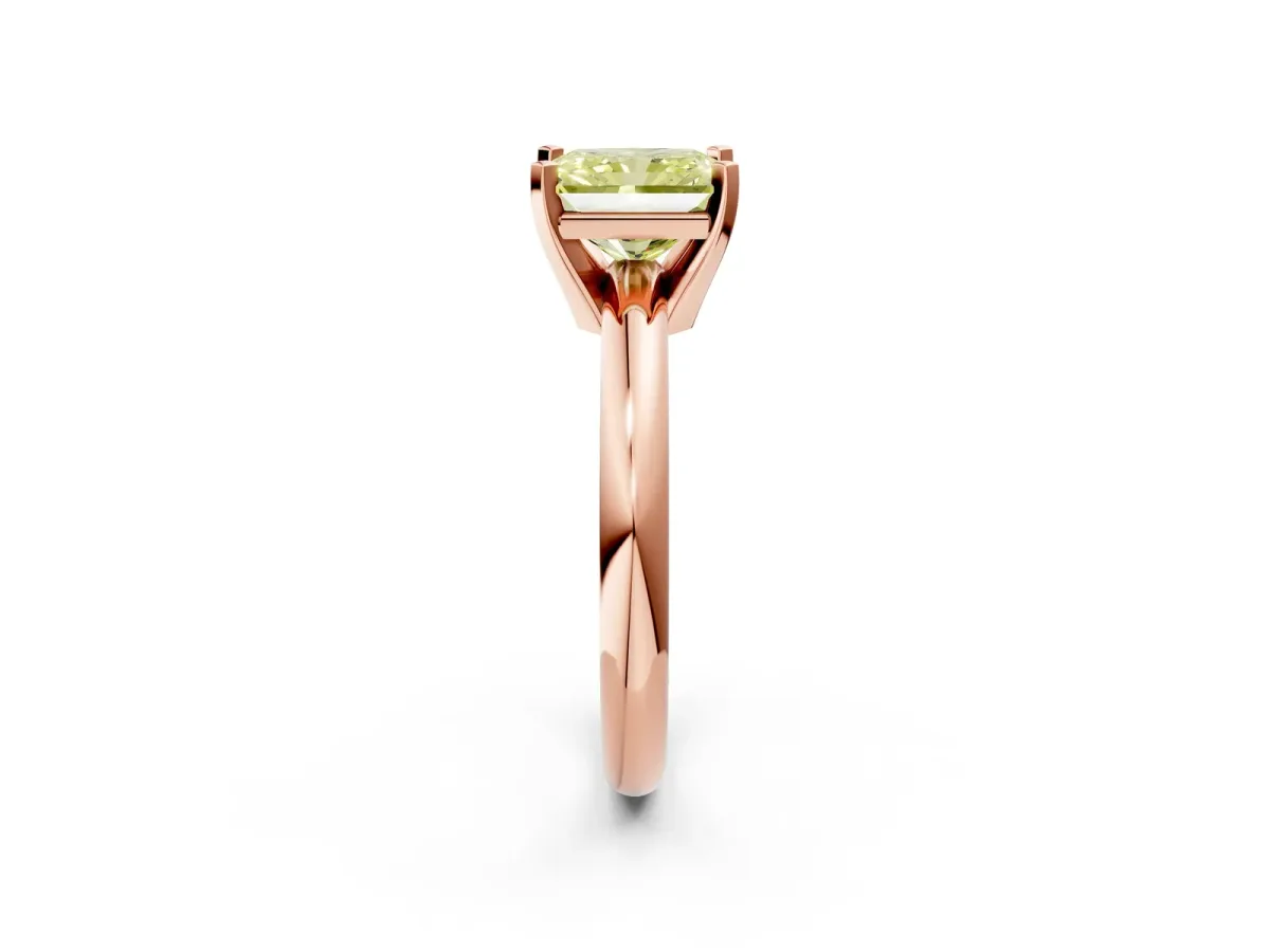 Fancy Yellow Radiant Cut Diamond Solitaire Engagement Ring with Round Band and Four-Prong Setting Rose gold