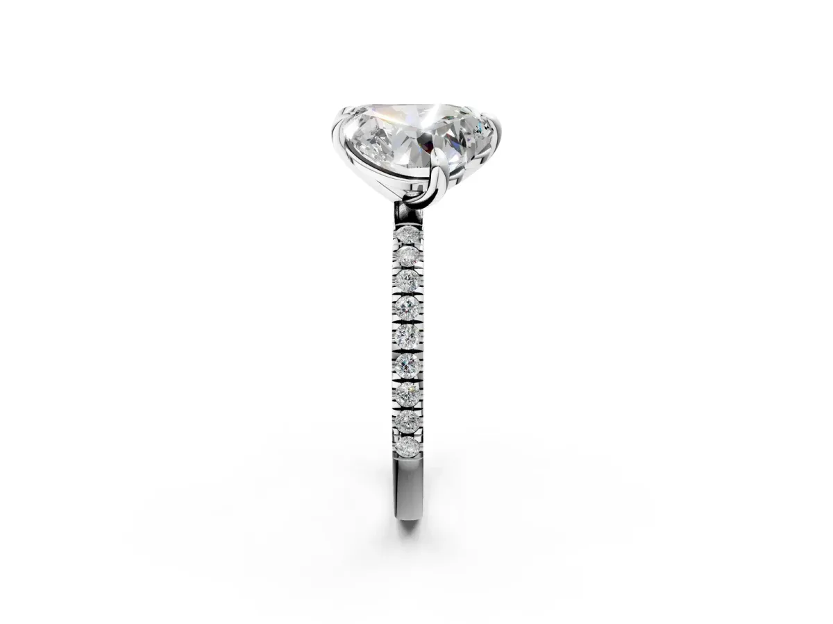 Emerald and Heart Toi Moi Ring with Prong Setting and Pave Band Silver