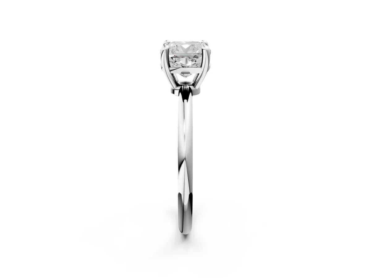 Cushion Cut Solitaire Diamond Ring with 4-Prong Setting on a Classic Band Silver