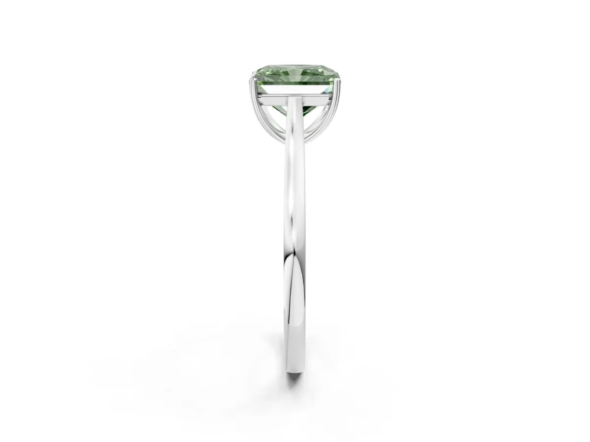 Fancy Green Radiant Cut Solitaire Heart Prong Engagement Ring with Tapered Band Platinum