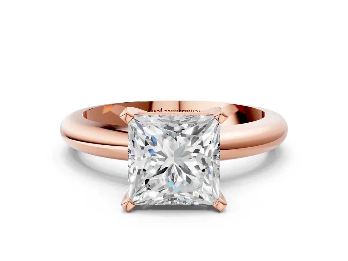 Princess Cut Diamond Solitaire Engagement Ring with Round Band and Four-Prong Setting Rose gold