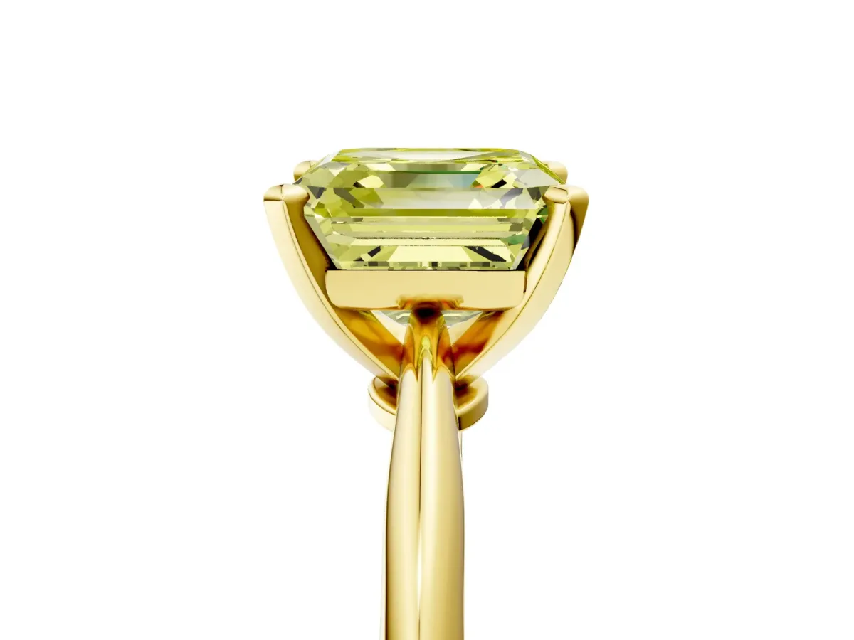 Fancy Yellow Asscher Cut Diamond Solitaire Engagement Ring with Classic Band and Four-Prong Setting Yellow gold