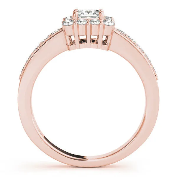 Asscher Cut Cut Halo Diamond Pavé Engagement Ring with Milgrain Detailing Rose gold