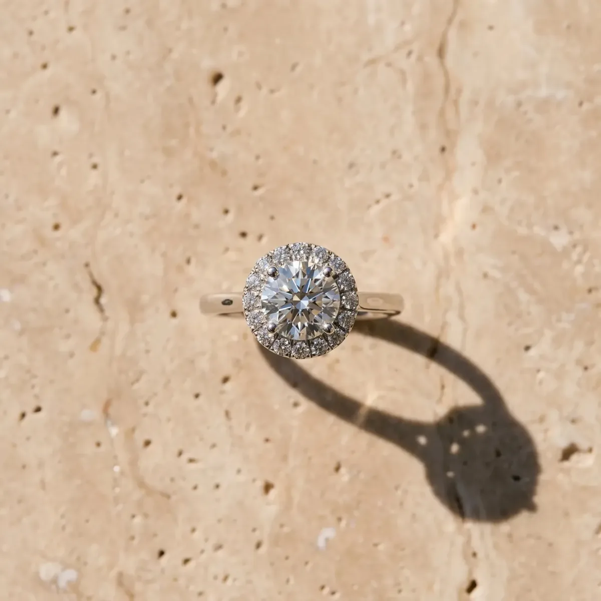 Asscher Cut Halo Round Diamond Solitaire Engagement Ring with Pave Band and Four-Prong Setting Platinum