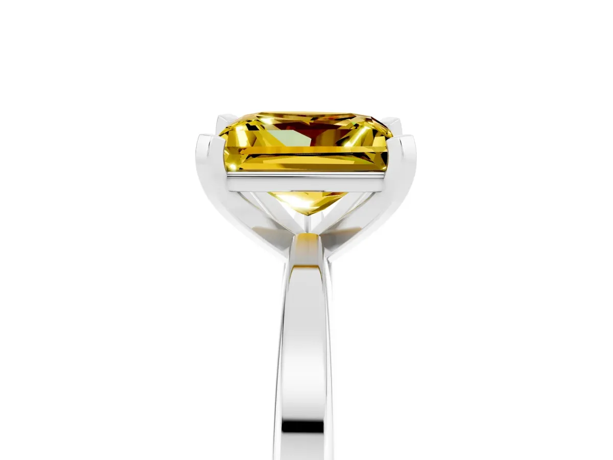 Princess Cut Yellow Sapphire Solitaire Engagement Ring with Classic Band and Four-Prong Setting White gold
