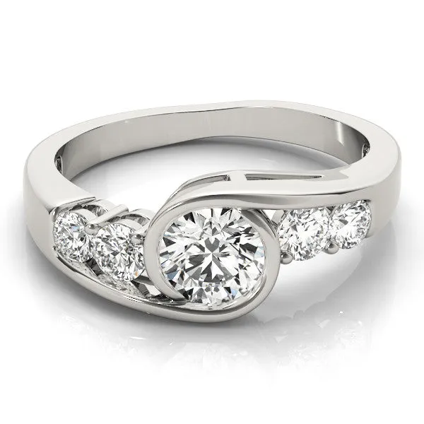 Bezel Set Pear Cut Diamond Bypass Ring with Round Accents Silver