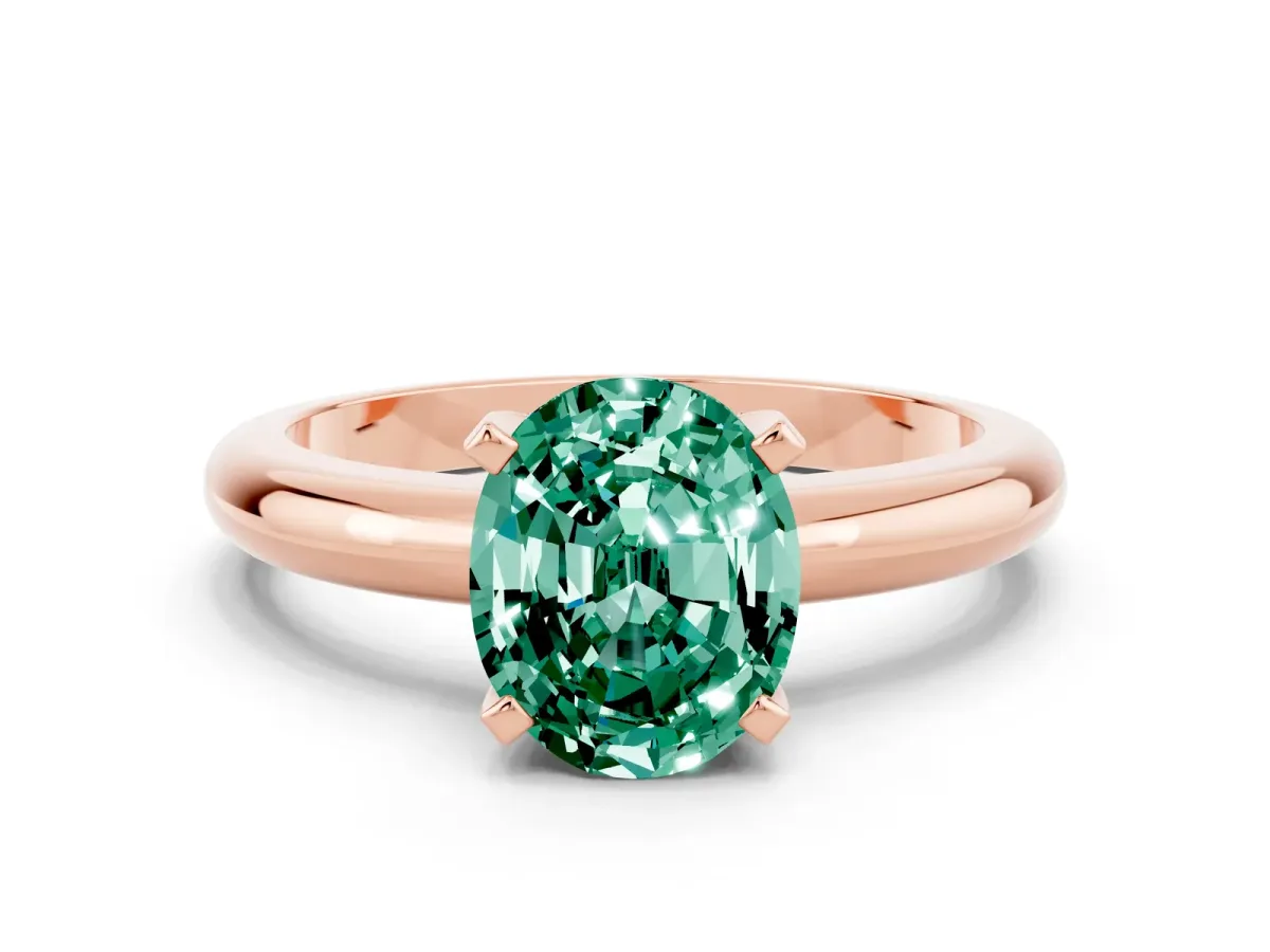 Oval Cut Green Sapphire Solitaire Engagement Ring with Round Band and Four-Prong Setting Rose gold