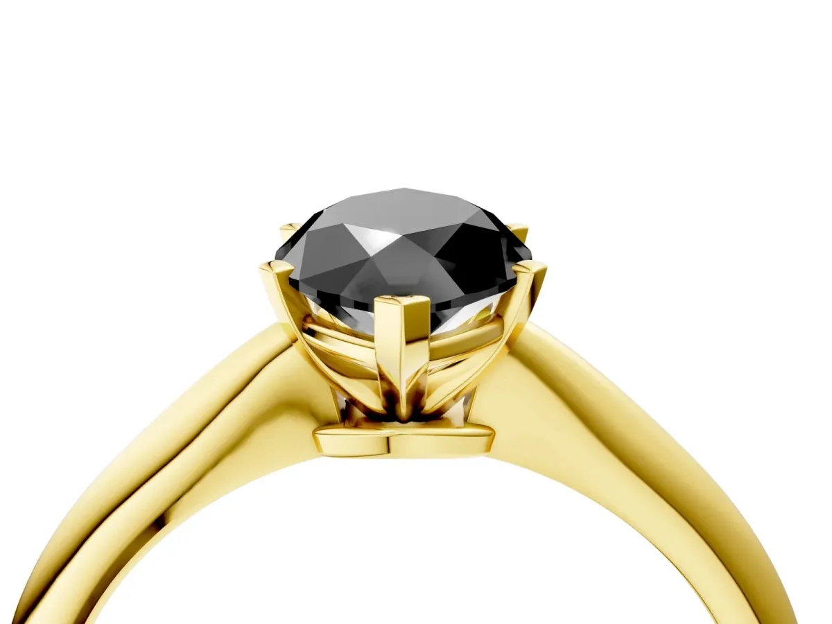 Fancy Black Marquise Cut Diamond Solitaire Engagement Ring with Classic Band and Four-Prong Setting Yellow gold